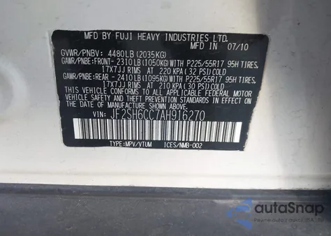 2010 Subaru Forester 2.5X Premium from USA, damaged, VIN JF2SH6CC7AH916270